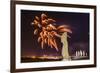 Fireworks Ring in the New Year from the Town of Hanga Roa over Moai-Michael Nolan-Framed Photographic Print