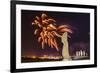 Fireworks Ring in the New Year from the Town of Hanga Roa over Moai-Michael Nolan-Framed Photographic Print