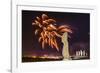 Fireworks Ring in the New Year from the Town of Hanga Roa over Moai-Michael Nolan-Framed Photographic Print