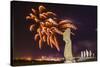 Fireworks Ring in the New Year from the Town of Hanga Roa over Moai-Michael Nolan-Stretched Canvas