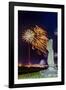 Fireworks Ring in the New Year from the Town of Hanga Roa over Moai-Michael Nolan-Framed Photographic Print