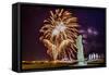 Fireworks Ring in the New Year from the Town of Hanga Roa over Moai-Michael Nolan-Framed Stretched Canvas