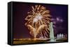 Fireworks Ring in the New Year from the Town of Hanga Roa over Moai-Michael Nolan-Framed Stretched Canvas