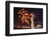 Fireworks Ring in the New Year from the Town of Hanga Roa over Moai-Michael Nolan-Framed Photographic Print