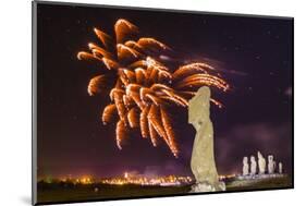 Fireworks Ring in the New Year from the Town of Hanga Roa over Moai-Michael Nolan-Mounted Photographic Print