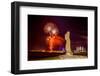 Fireworks Ring in the New Year from the Town of Hanga Roa over Moai-Michael Nolan-Framed Photographic Print