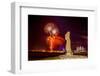 Fireworks Ring in the New Year from the Town of Hanga Roa over Moai-Michael Nolan-Framed Photographic Print