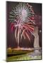 Fireworks Ring in the New Year from the Town of Hanga Roa over Moai-Michael Nolan-Mounted Photographic Print