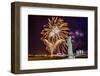 Fireworks Ring in the New Year from the Town of Hanga Roa over Moai-Michael Nolan-Framed Photographic Print