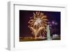 Fireworks Ring in the New Year from the Town of Hanga Roa over Moai-Michael Nolan-Framed Photographic Print