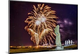 Fireworks Ring in the New Year from the Town of Hanga Roa over Moai-Michael Nolan-Mounted Photographic Print