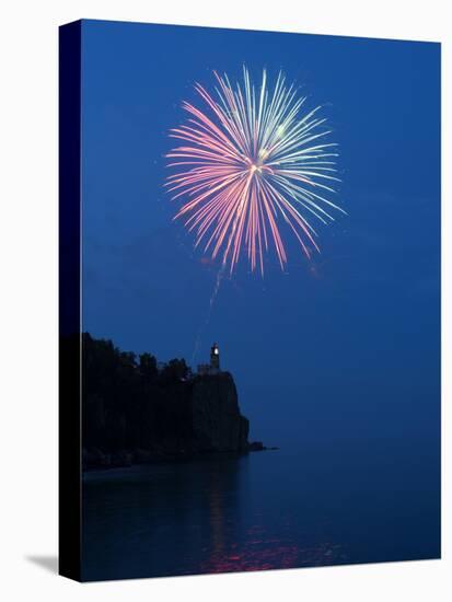 Fireworks, Split Rock Lighthouse, Minnesota, USA-Peter Hawkins-Stretched Canvas