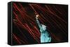 Fireworks Surrounding Statue of Liberty-Joe Polimeni-Framed Stretched Canvas