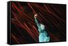 Fireworks Surrounding Statue of Liberty-Joe Polimeni-Framed Stretched Canvas