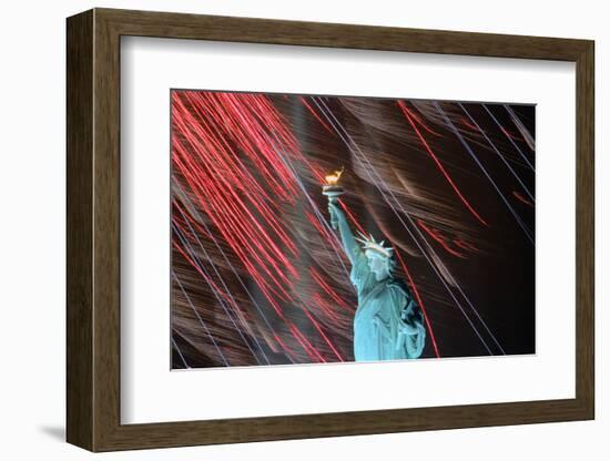 Fireworks Surrounding Statue of Liberty-Joe Polimeni-Framed Photographic Print