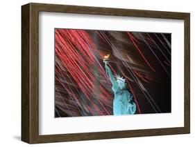 Fireworks Surrounding Statue of Liberty-Joe Polimeni-Framed Photographic Print