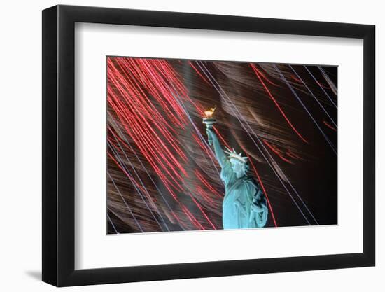 Fireworks Surrounding Statue of Liberty-Joe Polimeni-Framed Photographic Print