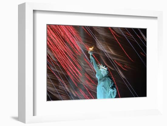 Fireworks Surrounding Statue of Liberty-Joe Polimeni-Framed Photographic Print