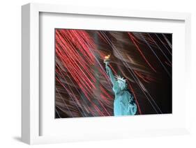 Fireworks Surrounding Statue of Liberty-Joe Polimeni-Framed Photographic Print