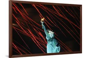 Fireworks Surrounding Statue of Liberty-Joe Polimeni-Framed Photographic Print