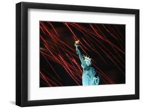 Fireworks Surrounding Statue of Liberty-Joe Polimeni-Framed Photographic Print