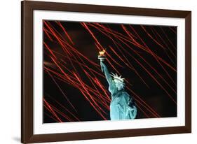 Fireworks Surrounding Statue of Liberty-Joe Polimeni-Framed Photographic Print