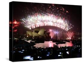 Fireworks That Flash Above Sydney Harbour Bridge and Opera House During New Year Celebrations-null-Stretched Canvas