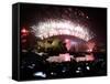 Fireworks That Flash Above Sydney Harbour Bridge and Opera House During New Year Celebrations-null-Framed Stretched Canvas