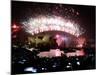 Fireworks That Flash Above Sydney Harbour Bridge and Opera House During New Year Celebrations-null-Mounted Photographic Print