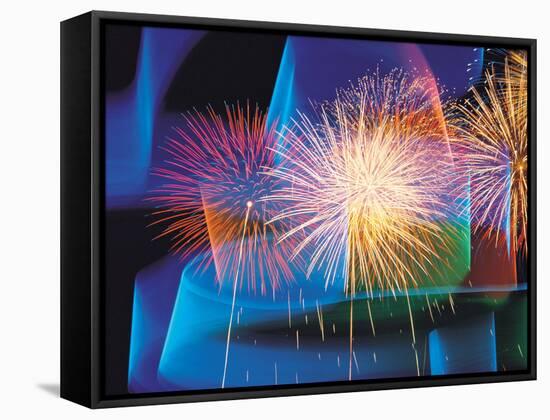 Fireworks with Digital Composite Background-null-Framed Stretched Canvas