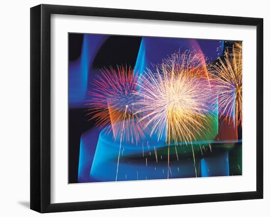 Fireworks with Digital Composite Background-null-Framed Photographic Print