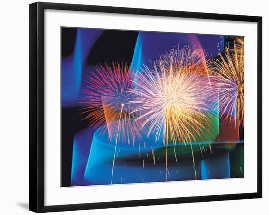 Fireworks with Digital Composite Background-null-Framed Photographic Print