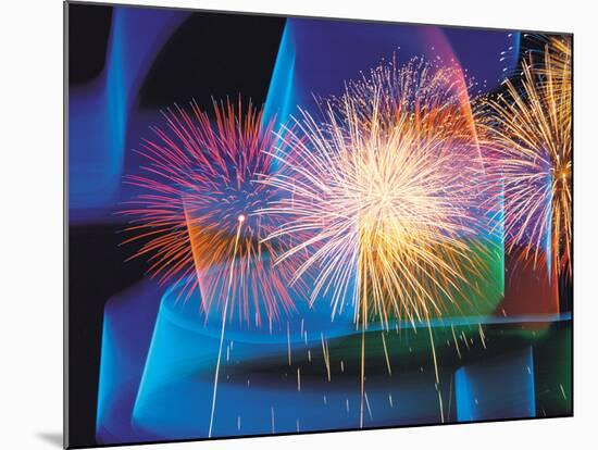 Fireworks with Digital Composite Background-null-Mounted Photographic Print