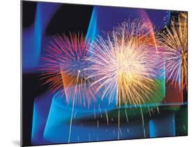 Fireworks with Digital Composite Background-null-Mounted Photographic Print