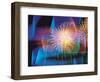 Fireworks with Digital Composite Background-null-Framed Photographic Print