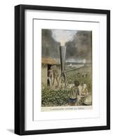 Firing a Cannon into Clouds to Prevent a Hail Storm, 1901-null-Framed Giclee Print