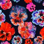 Watercolor Floral Pattern. Colorul Pansies Isolated on Dark Background. Red Blue Flowers-Firsart-Art Print