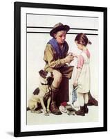 First Aid Lesson (or Scout Bandaging Girl’s Finger)-Norman Rockwell-Framed Giclee Print