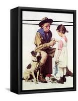 First Aid Lesson (or Scout Bandaging Girl’s Finger)-Norman Rockwell-Framed Stretched Canvas