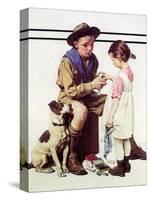 First Aid Lesson (or Scout Bandaging Girl’s Finger)-Norman Rockwell-Stretched Canvas