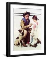 First Aid Lesson (or Scout Bandaging Girl’s Finger)-Norman Rockwell-Framed Giclee Print