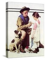 First Aid Lesson (or Scout Bandaging Girl’s Finger)-Norman Rockwell-Stretched Canvas