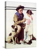 First Aid Lesson (or Scout Bandaging Girl’s Finger)-Norman Rockwell-Stretched Canvas