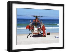 First Aid Medical Helicopter Lands on the Beach, South Africa, Africa-Yadid Levy-Framed Photographic Print