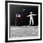 First Astronaut on the Moon Floating Next to American Flag-null-Framed Art Print