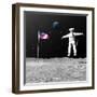 First Astronaut on the Moon Floating Next to American Flag-null-Framed Art Print