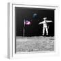 First Astronaut on the Moon Floating Next to American Flag-null-Framed Art Print