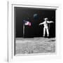 First Astronaut on the Moon Floating Next to American Flag-null-Framed Art Print