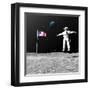 First Astronaut on the Moon Floating Next to American Flag-null-Framed Art Print