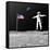 First Astronaut on the Moon Floating Next to American Flag-null-Framed Stretched Canvas